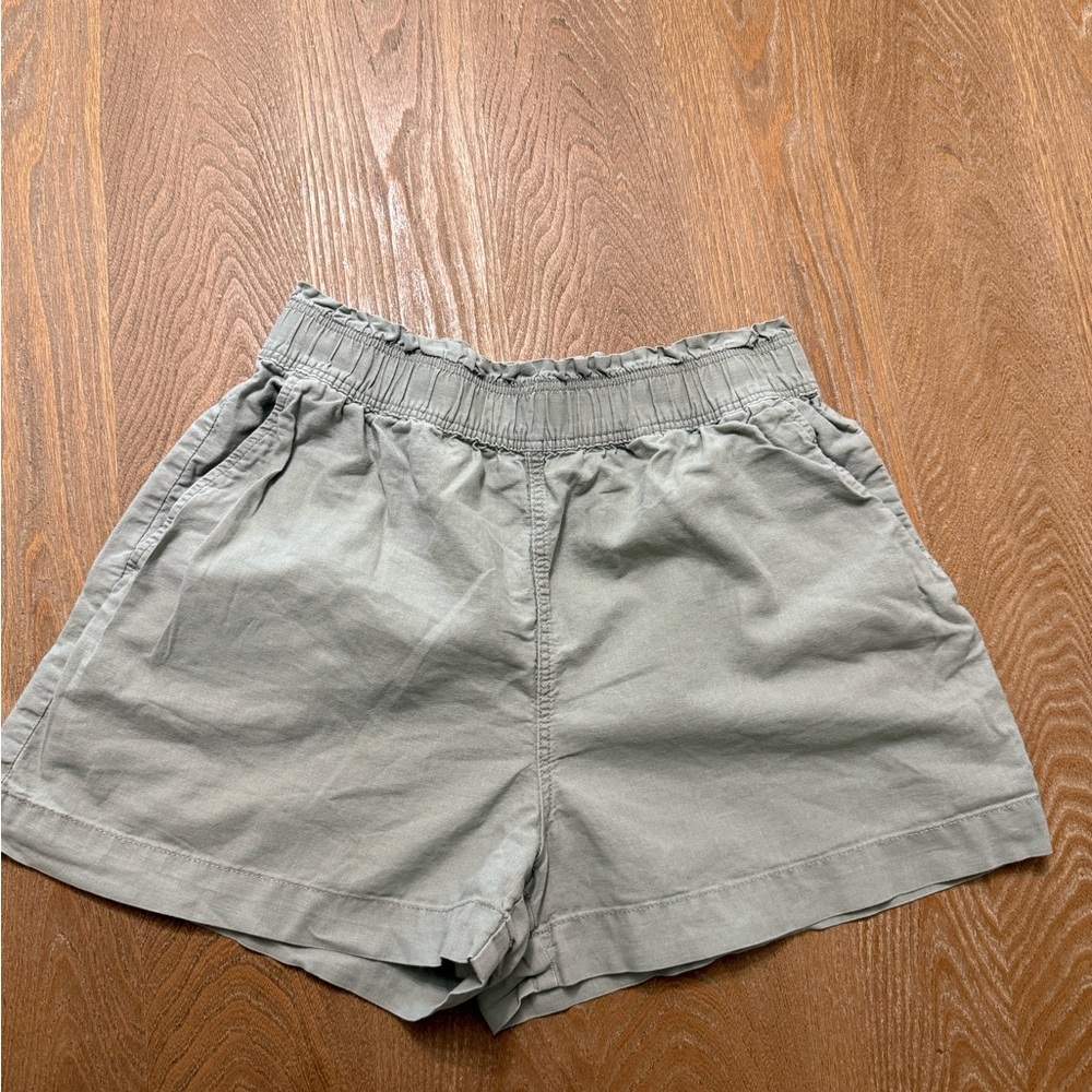 H&M high waisted, olive color, linen/cotton shorts